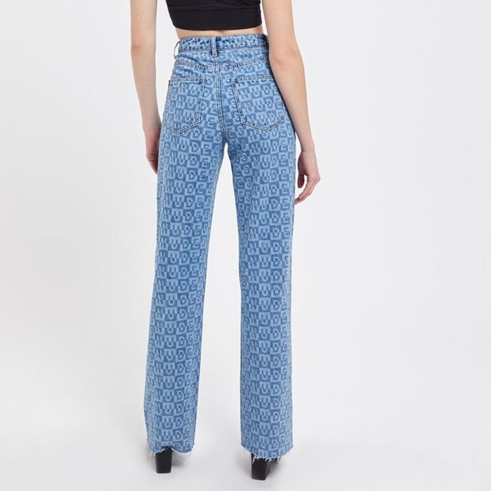 Urban Outfitters BDG Nudes Lettering High Waisted Wide Leg Raw Hem Denim Jeans - Picture 3 of 15